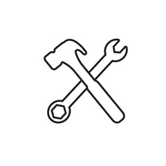 Hammer and wrench line icon