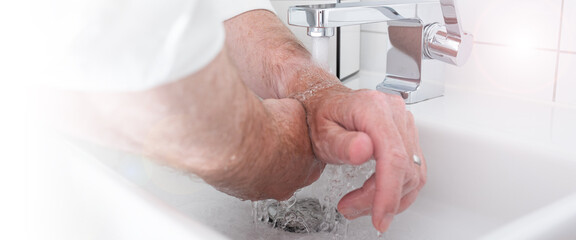 Rinse hands thoroughly with hot water. Protection against coronavirus through frequent hand...