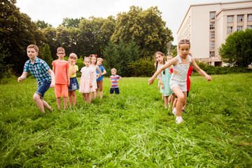 The children compete in physical education in summer camp