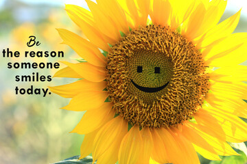 Inspirational quote - Be the reason someone smiles today. With closeup of beautiful smiling...