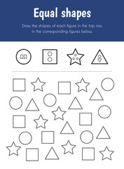 Equal shapes Educational Sheet. Primary module for Attention and Perception. 5-6 years old. Educational Sheets Series