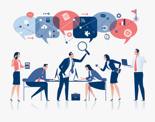 Business vector illustration. Business team, icons and path to the goal vector illustration. 
