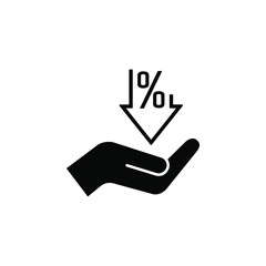 Percent down in hand icon isolated on white background. Vector illustration