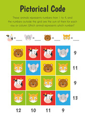 Pictorical code Educational Sheet. Primary module for Numerical Ability. 5-6 years old. Educational Sheets Series