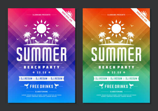 Summer party design poster or flyer night club event modern typography