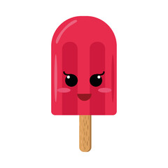 ice cream on a stick with a smile in vector flat style. single element for design, cute berry summer dessert cartoon character face