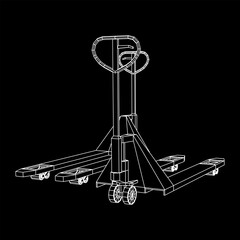 Hand pallet jack lift. Manual forklift. Logistics shipping concept. Wireframe low poly mesh vector illustration.