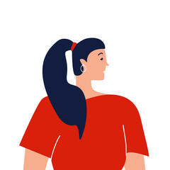 Profile of a brunette girl on white background. Portrait of woman in flat style. Simple vector illustration for social networks