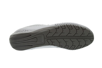 printed sole shoe with a tread pattern for a comfortable and active walking bottom view, label footwear isolated on a white background.