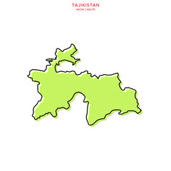 Green Map of Tajikistan with Black Outline Vector Design Template. Editable Stroke