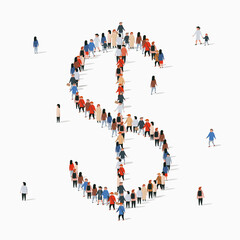 Large group of People in form of us dollar sign. Business concept. Online banking.