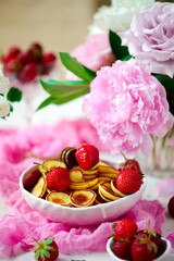 Fototapeta na wymiar Cereal pancakes with strawberry .selective focus