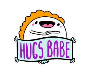 Hugs babe hand drawn vector illustration in cartoon comic style man expressive smiling