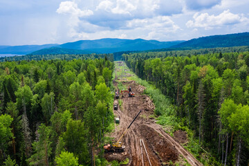 Construction of power lines in the forest © evgenii_v