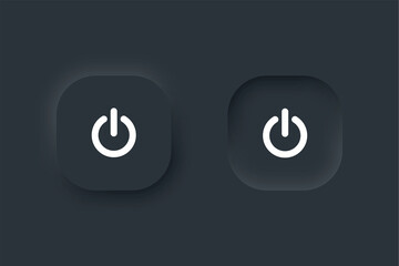 Power buttons Dark colors. On and off. Normal and hover / active. Neumorphism design. Stock vector illustration	
