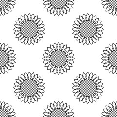 Sunflowers. Vector seamless pattern. Simple modern style. Black elements on a white background. For backdrops decoration, banners, packings, textiles, paper, fabrics, and more creatives designs.