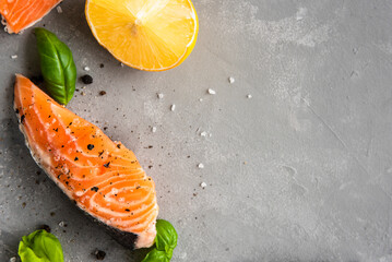 Salmon fillet piece with lemon, salt