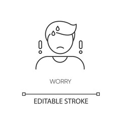 Worry pixel perfect linear icon. Emotional stress, anxiety thin line customizable illustration. Contour symbol. Worried, anxious person vector isolated outline drawing. Editable stroke