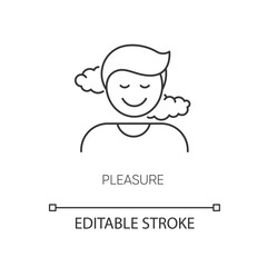 Pleasure pixel perfect linear icon. Positive emotion, satisfaction thin line customizable illustration. Contour symbol. Satisfied, smiling person vector isolated outline drawing. Editable stroke