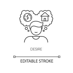 Desire pixel perfect linear icon. Self motivation, visualization. Thin line customizable illustration. Contour symbol. Person planning to buy house vector isolated outline drawing. Editable stroke