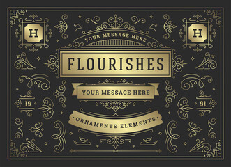 Vintage ornaments swirls and scrolls decorations design elements vector set, flourish ornate calligraphic combinations