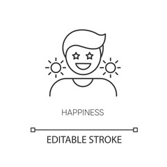 Happiness pixel perfect linear icon. Emotional reaction, feeling of joy thin line customizable illustration. Contour symbol. Happy, cheerful person vector isolated outline drawing. Editable stroke