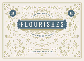 Vintage ornaments swirls and scrolls decorations design elements vector set, flourish ornate calligraphic combinations