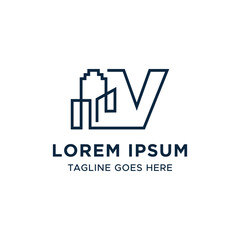 Initial letter V line building logo vector design template