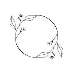 Vector botanical illustration, simple contour design template. Floral wreath line art for retro sketch greeting card. Summer banner in vintage style.