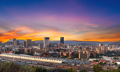 Fototapeta na wymiar Panorama shot of Pretoria city twilight during sunset in Gauteng South Africa