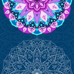 Ultraviolet and blue background with beautiful mandala design. 