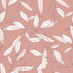 Pink pastel blooming  Flowers with leaves. Realistic isolated seamless floral pattern for textile, fashion, fabric, wallpaper, wrapping. Hand drawn wallpaper botanical print.  Vector illustration. - 362898530