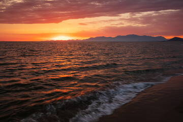 Silhouette of Gaeta's and Formia's Coastline during sunset, Italy