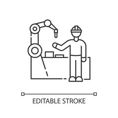 Employee training pixel perfect linear icon. Manufacturing industry, production line maintenance thin line customizable illustration. Contour symbol. Vector isolated outline drawing. Editable stroke