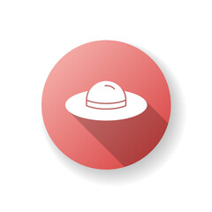 Female hat red flat design long shadow glyph icon. Woman cap with ribbon. Summer vintage accessory for sun protection. Dress hat with bow straw. Online shopping. Silhouette RGB color illustration
