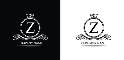 letter Z template  logo Luxury letter with crown.  Monogram alphabet . Beautiful royal initials letter. restaurant, food company,  shop , boutique template  emblem