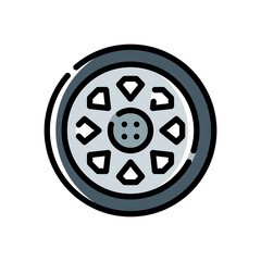 Fototapeta premium filled line style icon of wheel isolated on white background. EPS 10