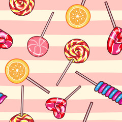 Pattern of bright sweet lollipops