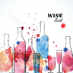 Restaurant or wine bar menu template. Sketch colorful design. Vector illustration