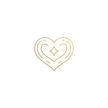 Vector heart logo with star hand drawn with thin lines