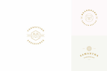 Vector line logos emblems design templates set - female gesture hands illustrations simple minimal linear style