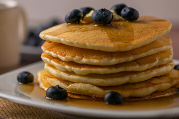 Close up shot of a 6 layer pancake tower