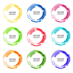 Colorful round abstract banners. Technology circles. Graphic banners design. Vector label tags