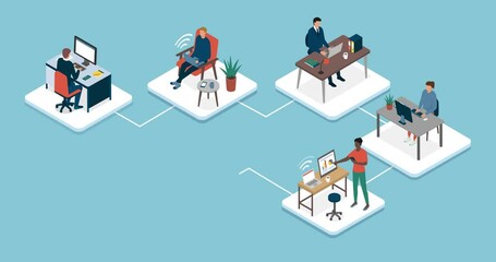 Business people connecting and working from home together, technology and teleworking concept - Powered by Adobe