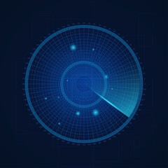 Digital blue radar screen with aims. Vector illustration  - 362901945