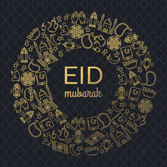 Eid Mubarak (traditional Muslim greeting)   festive background. Vector illustration.
