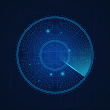 Digital blue radar screen with aims. Vector illustration 