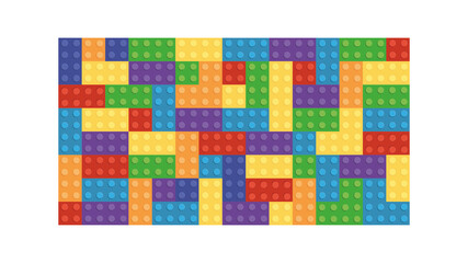 Children's game constructor. Perfect seamless vector pattern of plastic parts. The colors don’t mix with each other. The amount of details is equal by shape and color. Vector illustration
