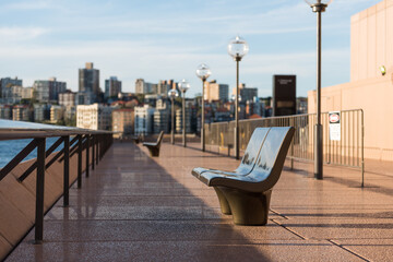 "Sydney, NSW / Australia - April 17, 2020: Sydney Opera House and Circular Quay surroundings completely isolated and with social distancing due to Coronavirus outbreak"