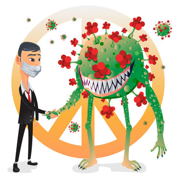 World leader Man handshake and make peace and coexist with Covid-19 Corona Virus
